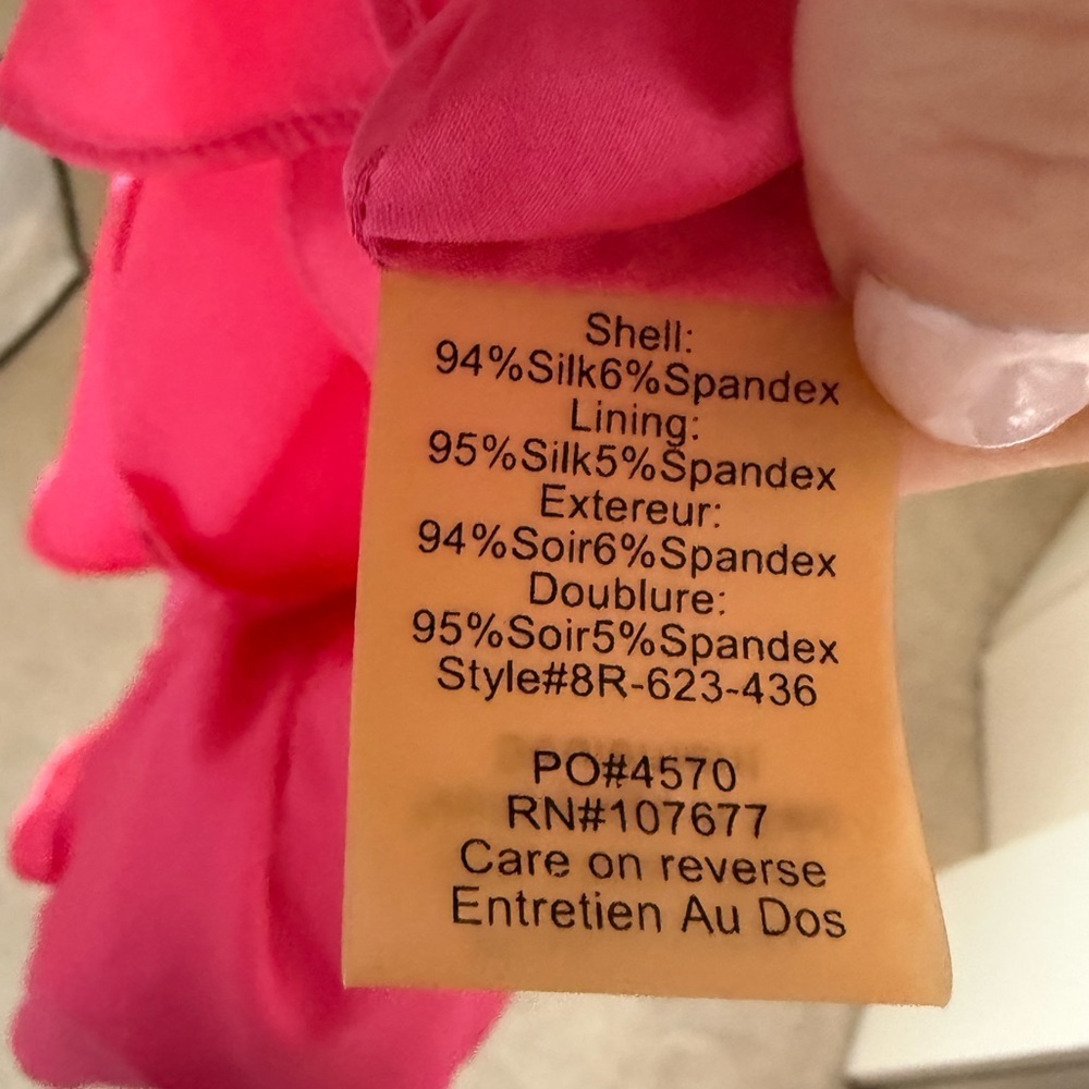 Y2K Alice + Olivia hot pink silk satin strapless bib ruffle mini dress 94% Silk - Picture 8 of 9